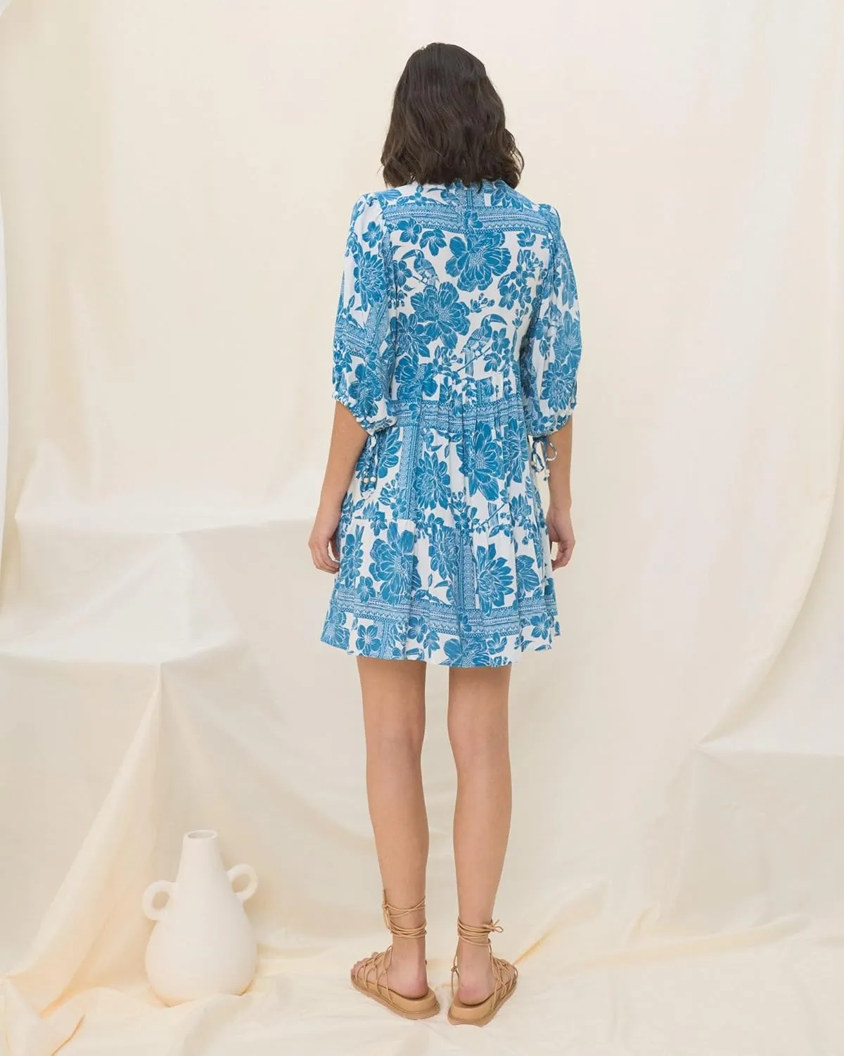 Women Bohemian Floral Mini Dress Puff Sleeve Flowy Babydoll Dress V Neck Y2k Boho Summer Beach Sundress