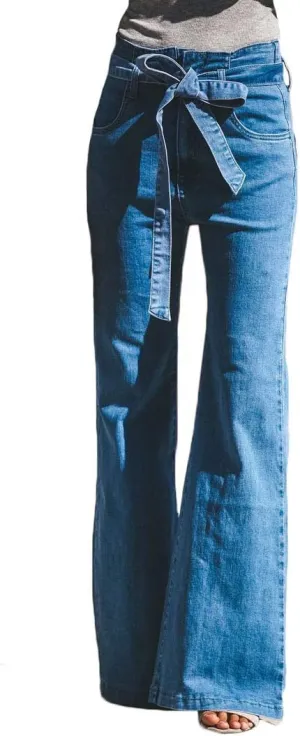 Women Classic Flare Jeans High Waist Bell Bottom Denim Pants Stretch Wide Leg Trousers