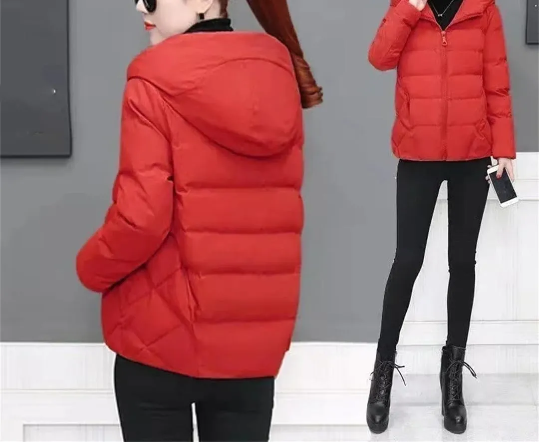 Women Down Cotton Padded Coat Autumn Winter Slim Short Hooded Warm Thicken Jackets
