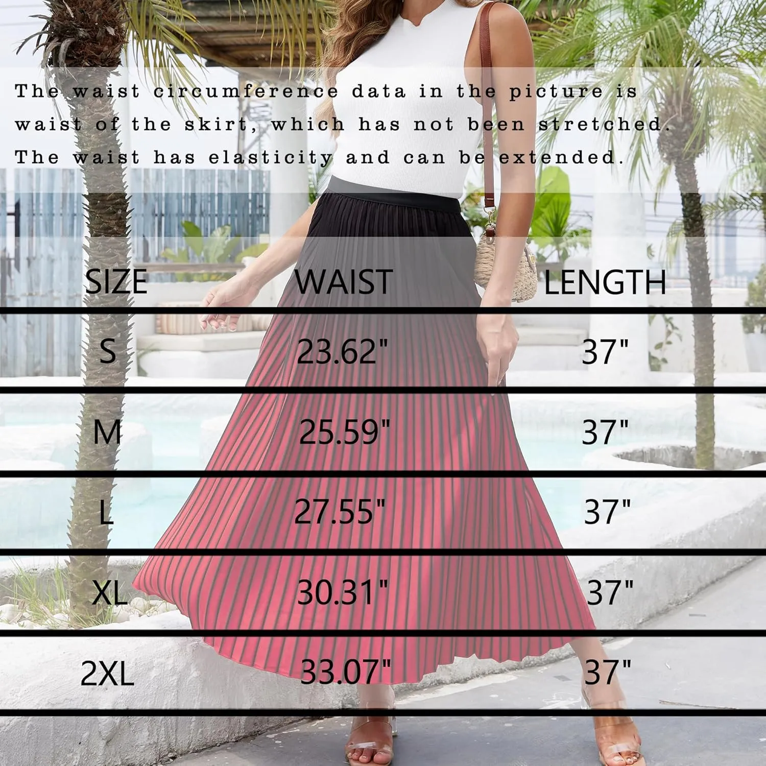 Women Gradient Color Casual A-Line Pleated Maxi Skirt Elastic High Waist Flowy Long Skirts
