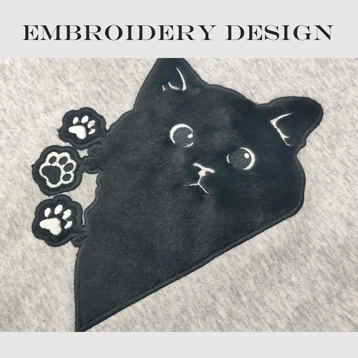 Women Graphic Cat Embroidery Crewneck Sweatshirts Funny Claws Pullover Tops Cat Lovers