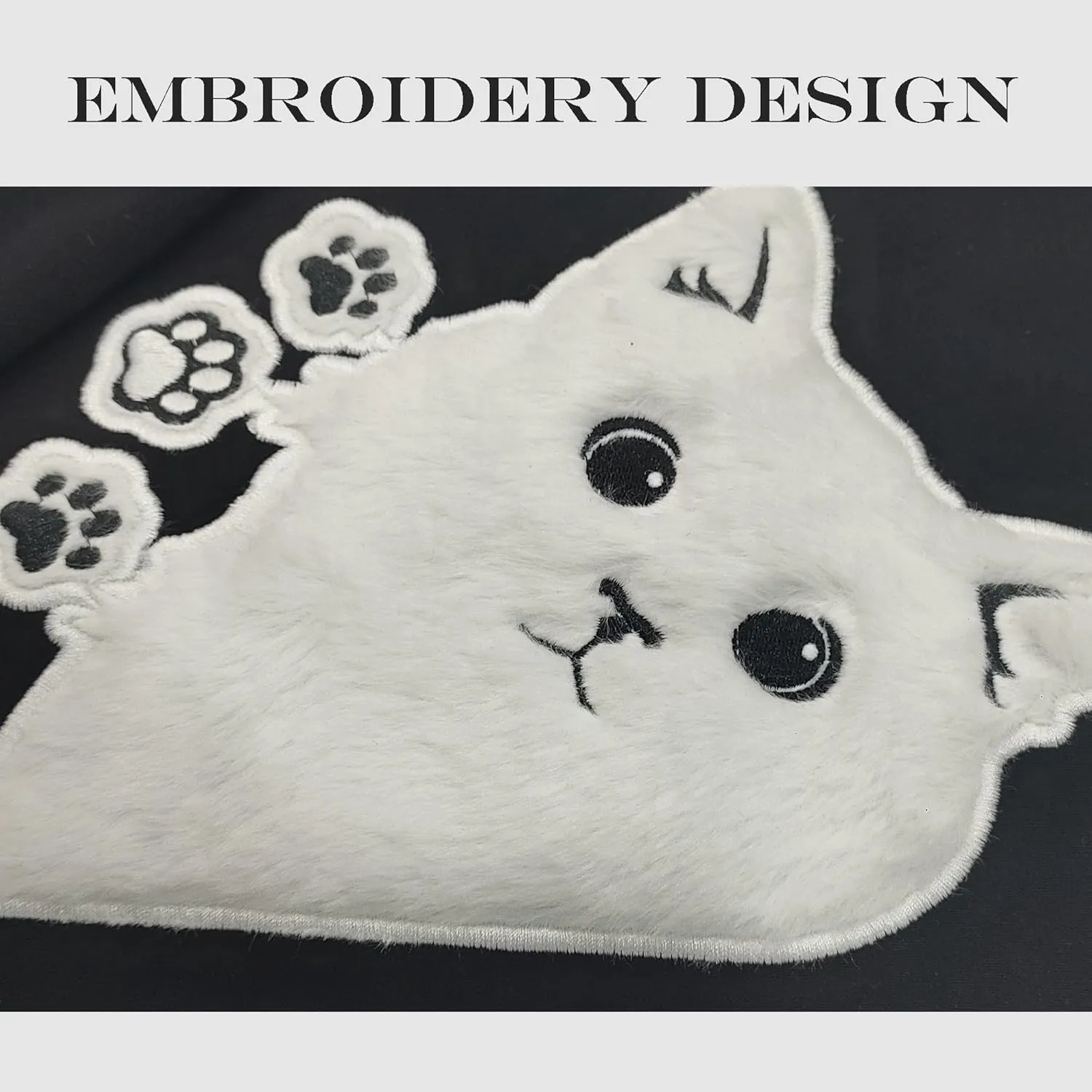 Women Graphic Cat Embroidery Crewneck Sweatshirts Funny Claws Pullover Tops Cat Lovers