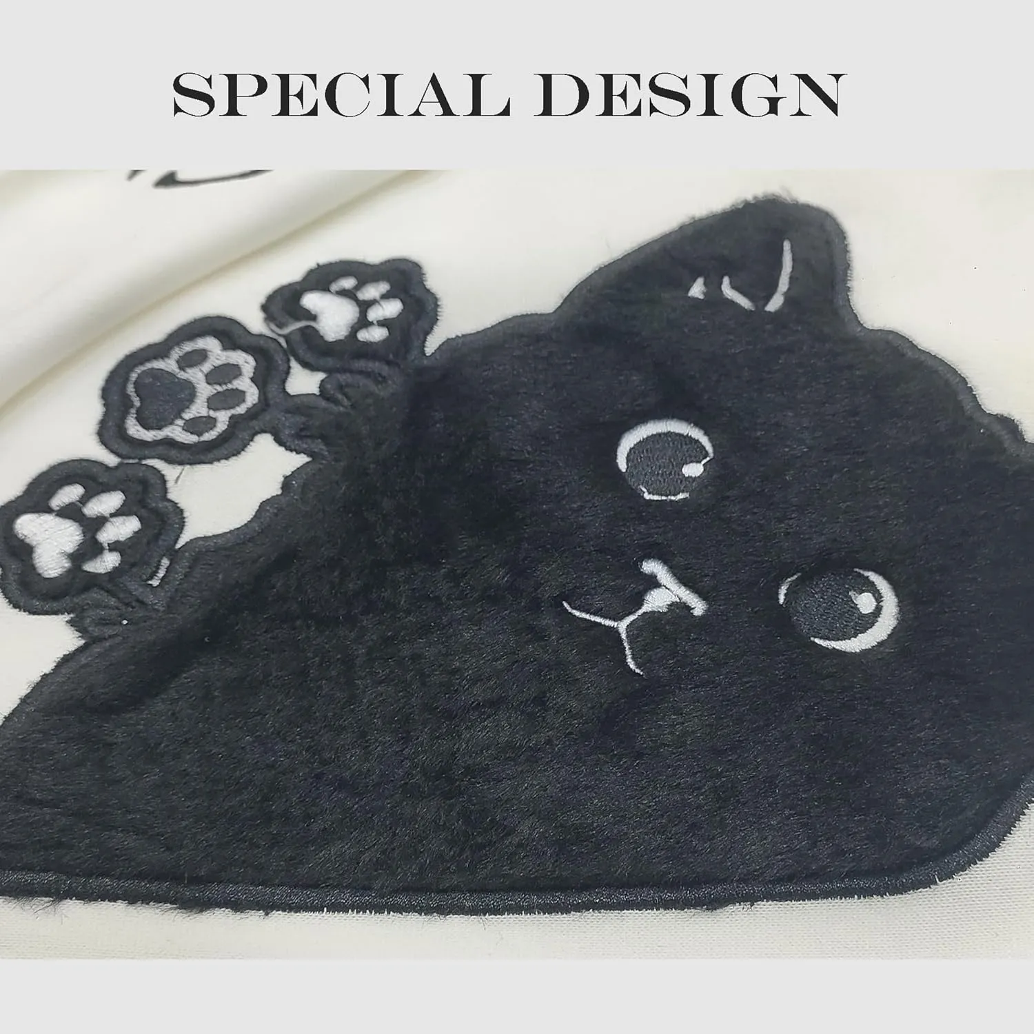 Women Graphic Cat Embroidery Crewneck Sweatshirts Funny Claws Pullover Tops Cat Lovers