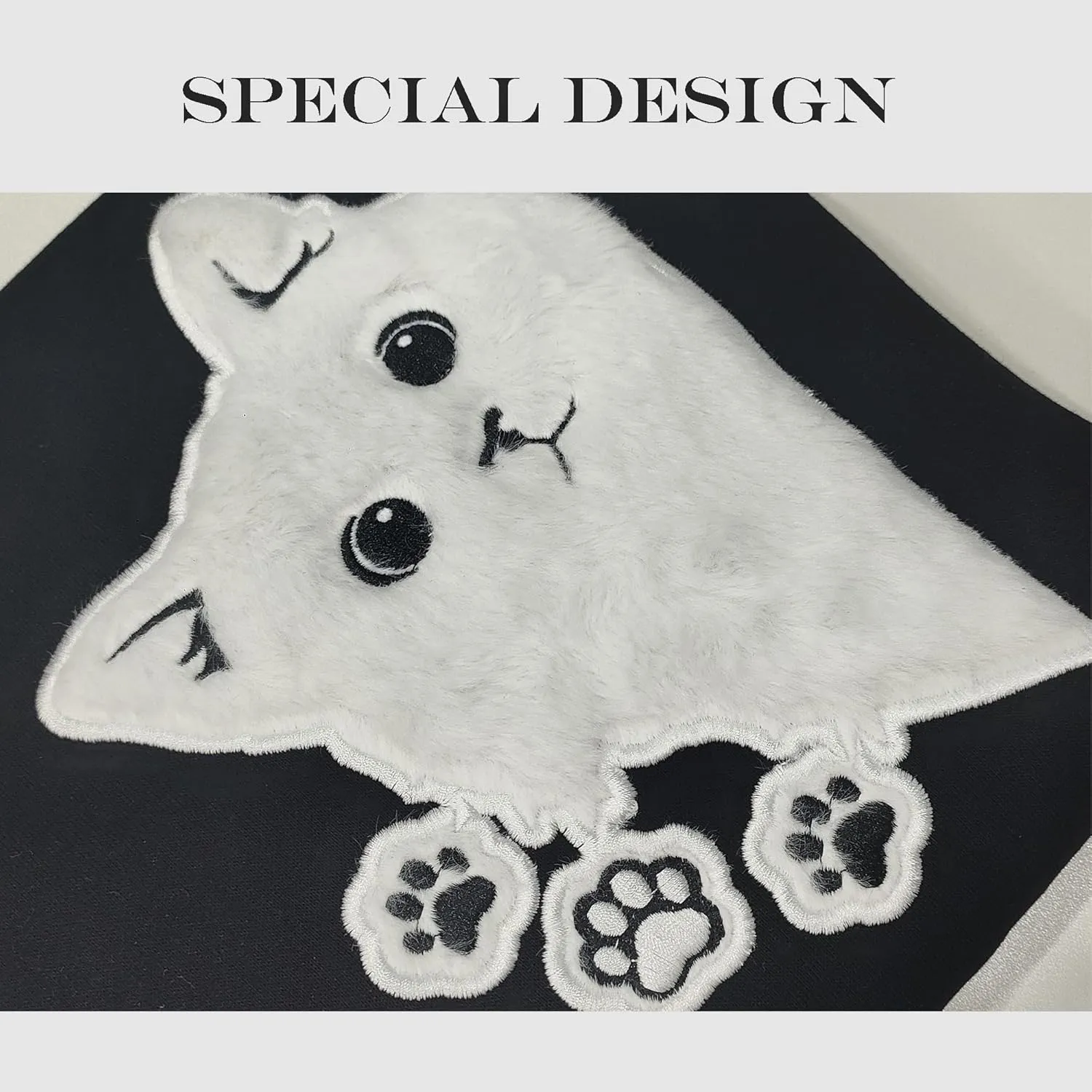 Women Graphic Cat Embroidery Crewneck Sweatshirts Funny Claws Pullover Tops Cat Lovers