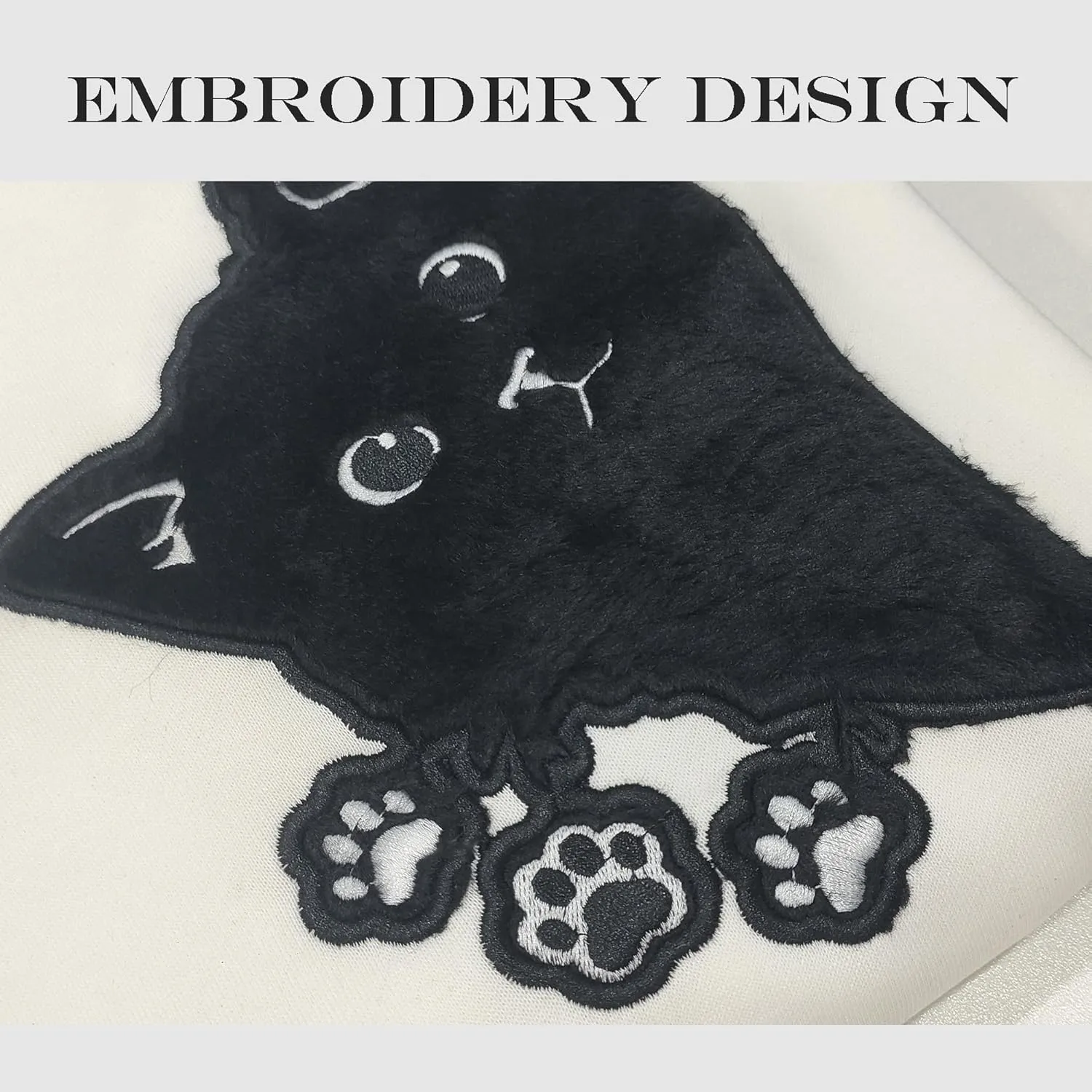 Women Graphic Cat Embroidery Crewneck Sweatshirts Funny Claws Pullover Tops Cat Lovers