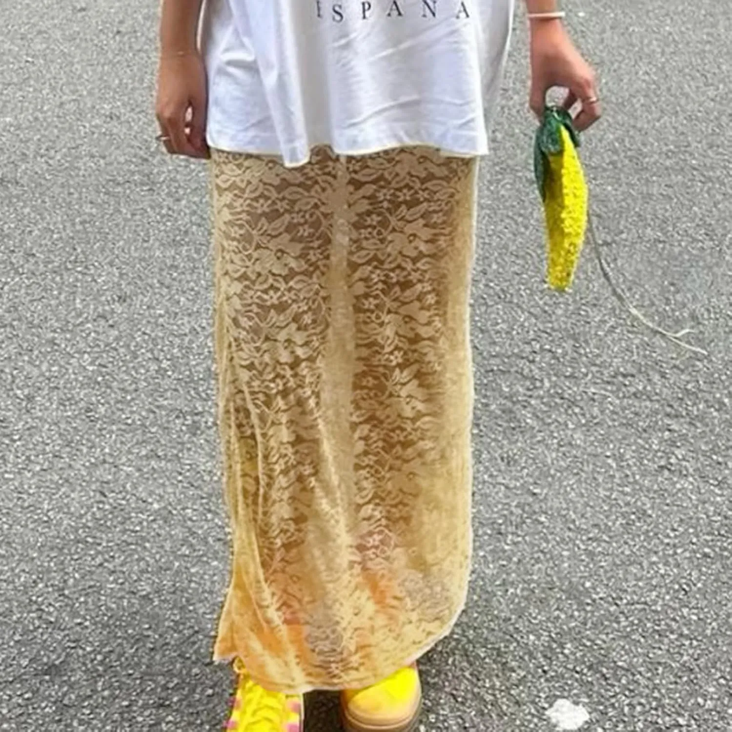 Women Lace Maxi Skirts Y2k High Waist Sheer Mesh Long Skirt Boho See Through Slim Fit Midi Skirt Streetwear