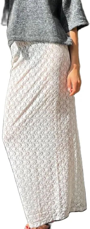 Women Lace Maxi Skirts Y2k High Waist Sheer Mesh Long Skirt Boho See Through Slim Fit Midi Skirt Streetwear