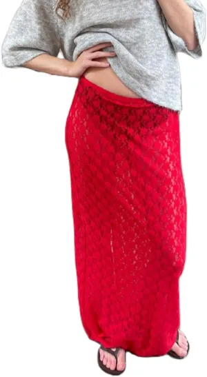 Women Lace Maxi Skirts Y2k High Waist Sheer Mesh Long Skirt Boho See Through Slim Fit Midi Skirt Streetwear
