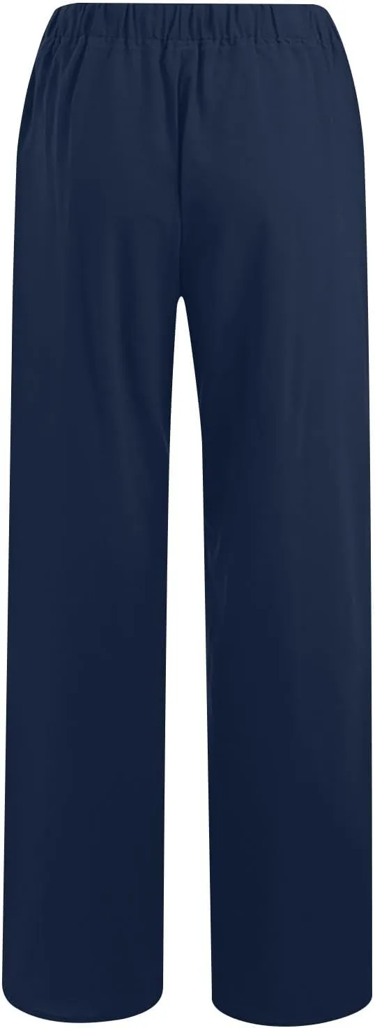Women Linen Palazzo Pants 2025 Summer High Waisted Wide Leg Lounge Pant Drawstrings Beach Travel Trousers with Pocket