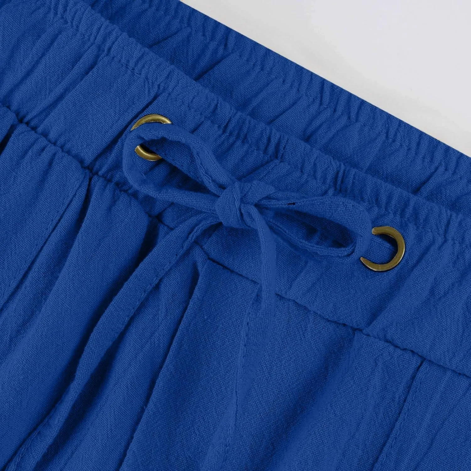 Women Linen Pants Pants Summer Wide Leg Solid Casual Linen Drawstring Cropped with Pockets Lounge