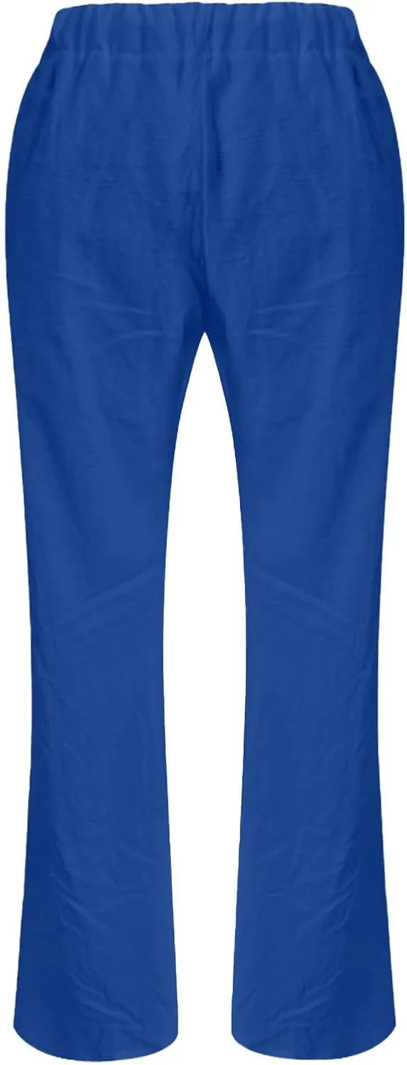 Women Linen Pants Pants Summer Wide Leg Solid Casual Linen Drawstring Cropped with Pockets Lounge