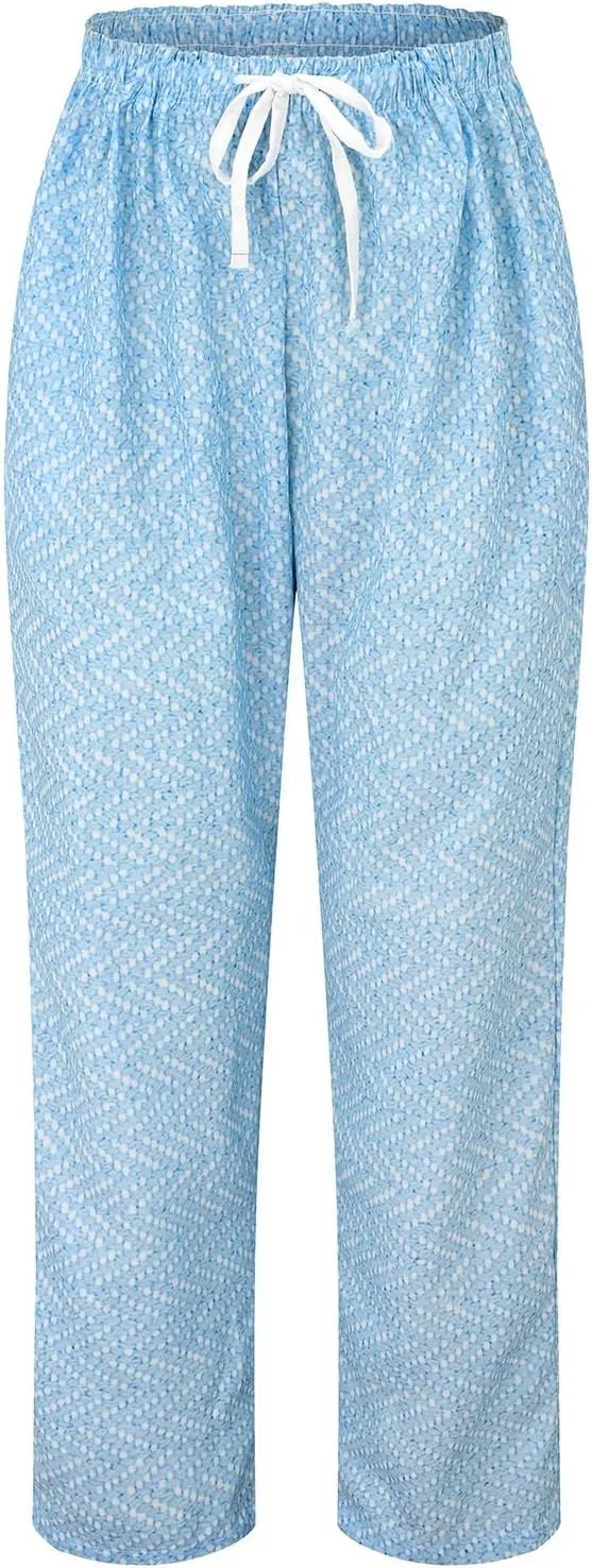 Women Linen Pants Waist Pants Drawstring Capri Pants with Pockets Wide Leg Cropped Elastic High Waist Comfy Loose
