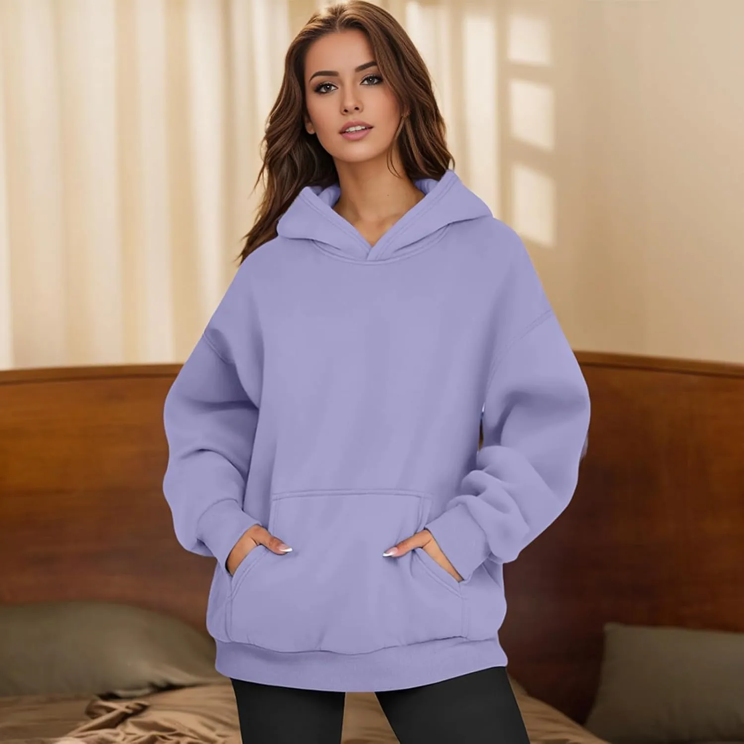 Women Oversized Hoodie Fleece Sweatshirts with Pockets Casual Loose Y2K Hoodie Long Sleeve Comfort Colors Sweatshirts