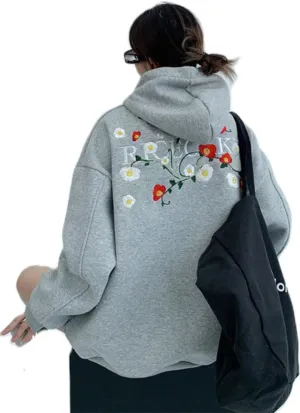 Women Oversized Hoodies Y2k Patchwork Graphic Hoodie Sweatshirts Vintage Hooded Tops Preppy Clothes with Pockets