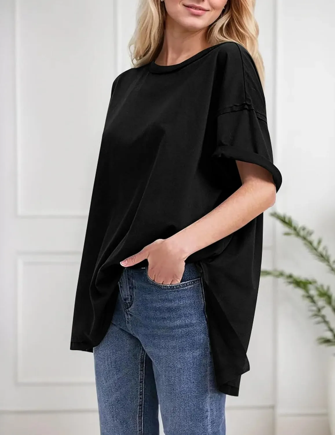 Women Oversized T-Shirt Crew Neck Loose Fit Short Sleeve Tops Summer Casual Blouse Y2K 2025 Basic Top Tees