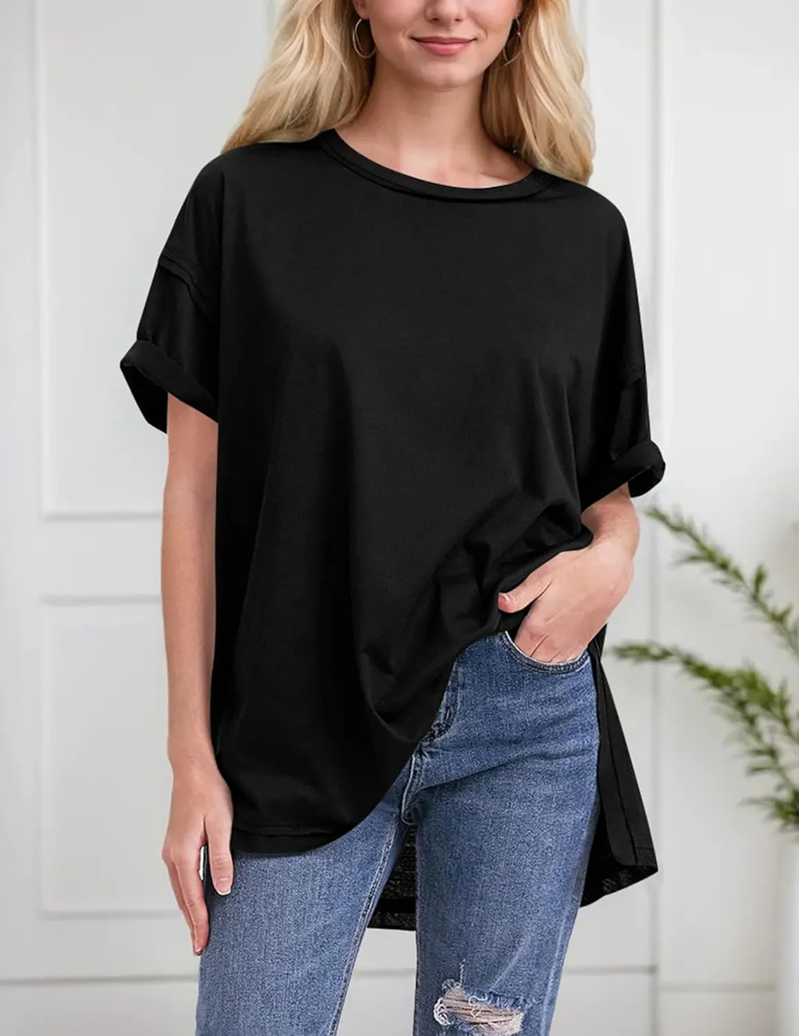 Women Oversized T-Shirt Crew Neck Loose Fit Short Sleeve Tops Summer Casual Blouse Y2K 2025 Basic Top Tees