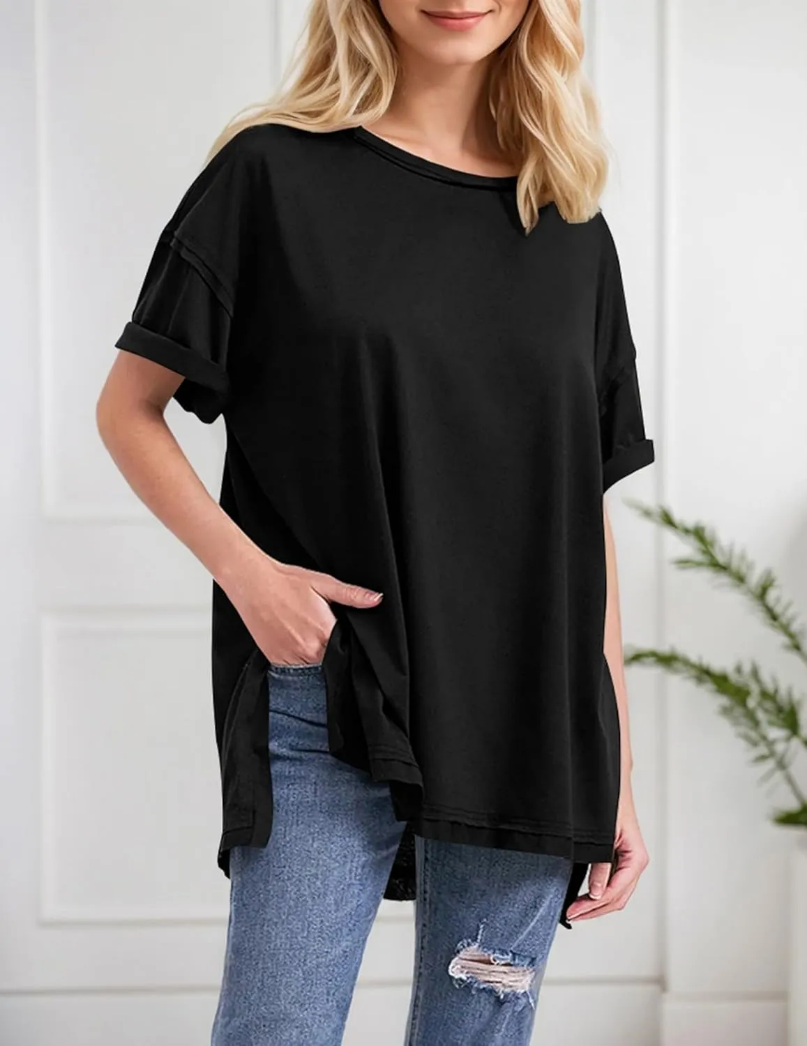 Women Oversized T-Shirt Crew Neck Loose Fit Short Sleeve Tops Summer Casual Blouse Y2K 2025 Basic Top Tees