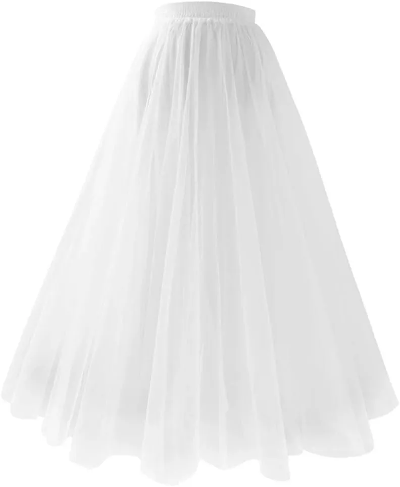 Women Pleated Skirts High Waist Floor-Length Tulle Mesh Party Casual Long Skirt