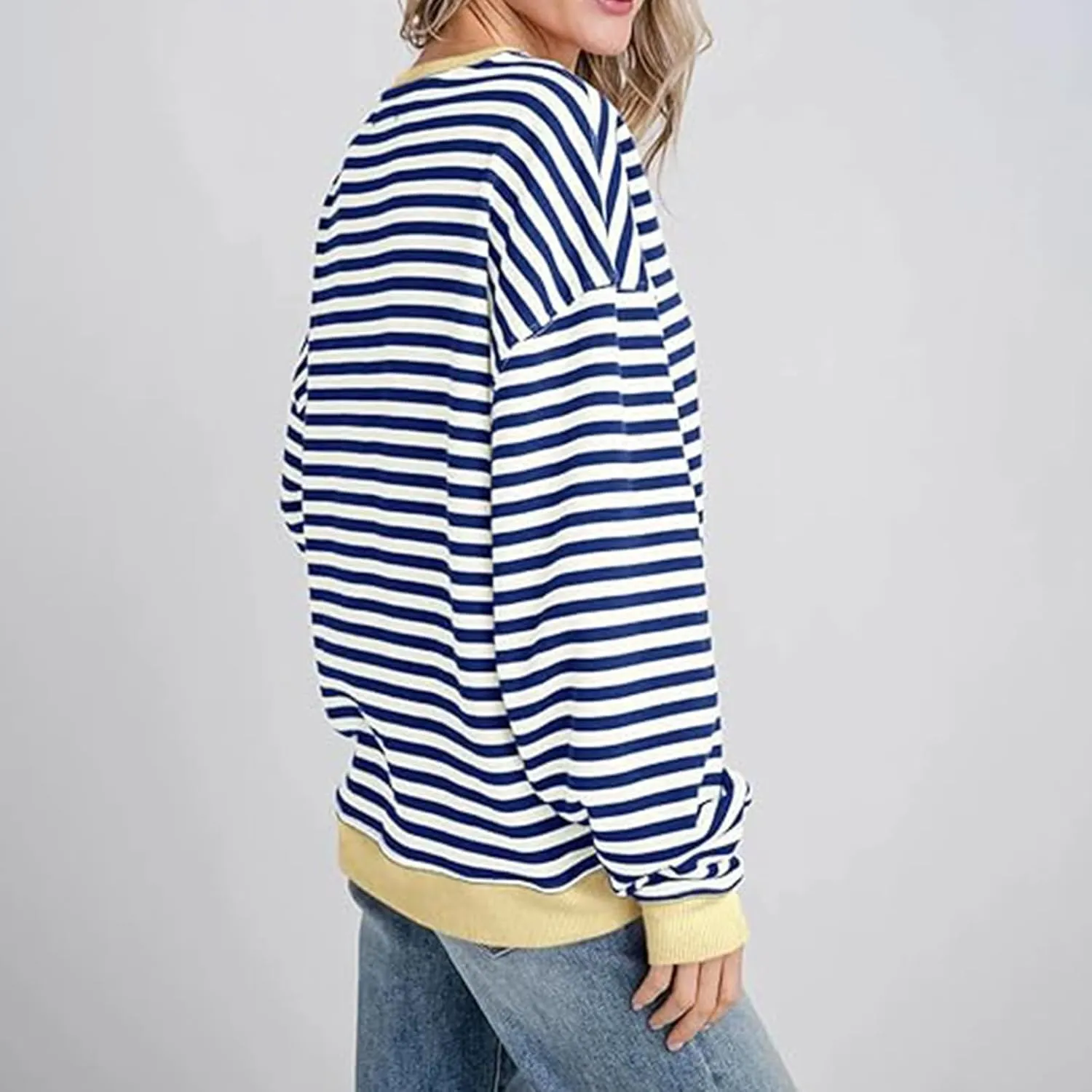 Women Striped Oversized Sweatshirt Long Sleeve Crewneck Hoodies Shirts 2024 Fall Pullover Top Trendy Preppy Clothes