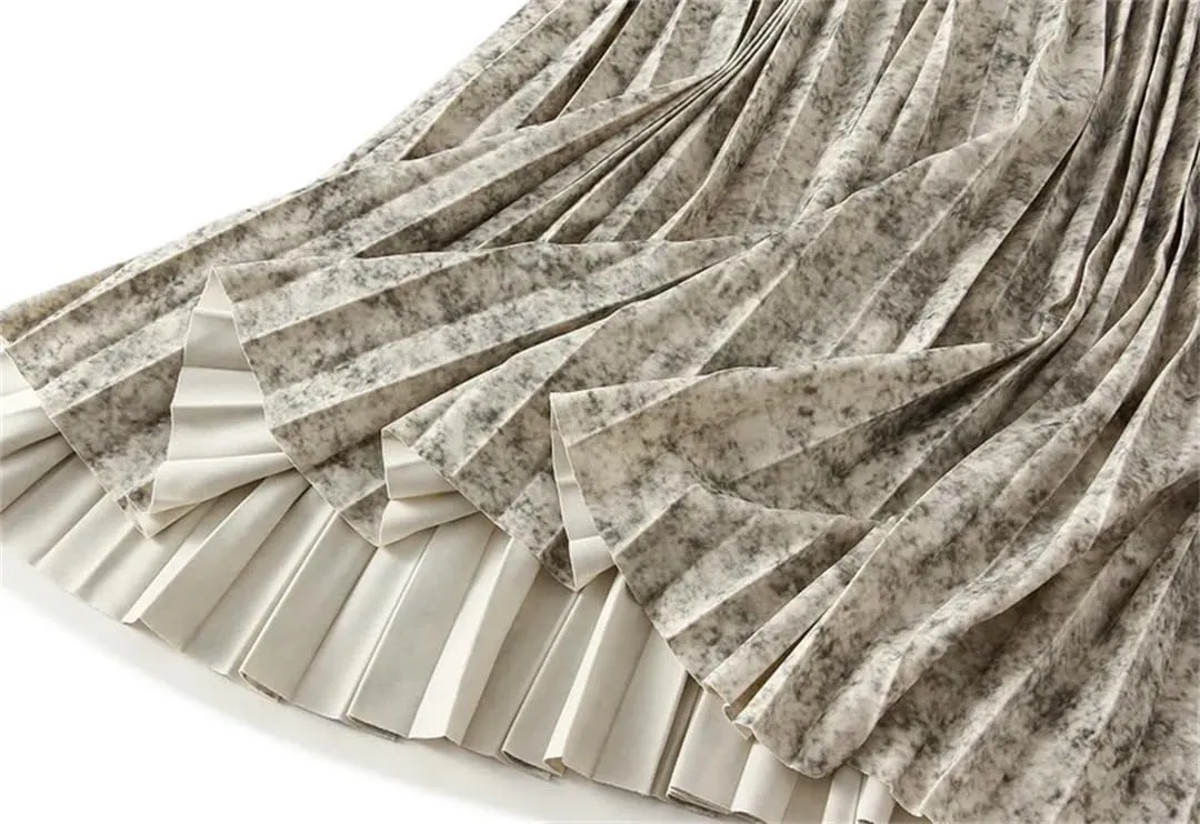 Women Tie Dye Midi Skirt Elegant High Waist Pleated Skirt A Line Party Mid-Calf Skirts