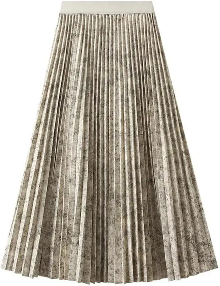 Women Tie Dye Midi Skirt Elegant High Waist Pleated Skirt A Line Party Mid-Calf Skirts
