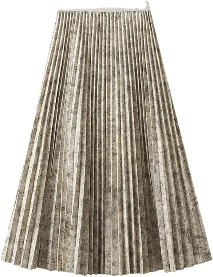 Women Tie Dye Midi Skirt Elegant High Waist Pleated Skirt A Line Party Mid-Calf Skirts