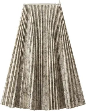 Women Tie Dye Midi Skirt Elegant High Waist Pleated Skirt A Line Party Mid-Calf Skirts