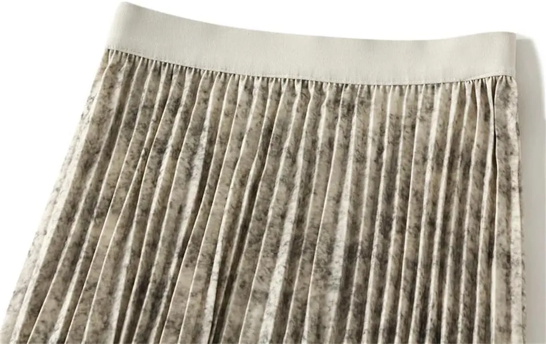 Women Tie Dye Midi Skirt Elegant High Waist Pleated Skirt A Line Party Mid-Calf Skirts