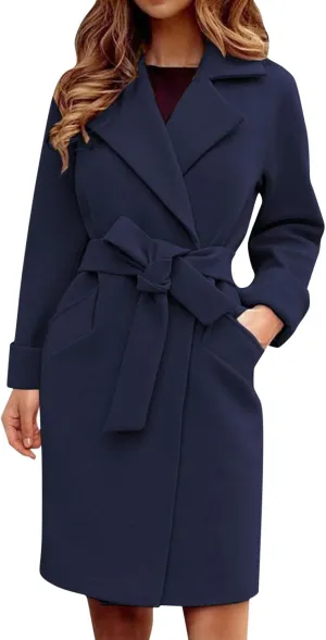 Women Trendy Trench Coat Classic Business Blazers Coat Lapel Peacoat Solid Overcoat Fall Winter Temperament Outwear