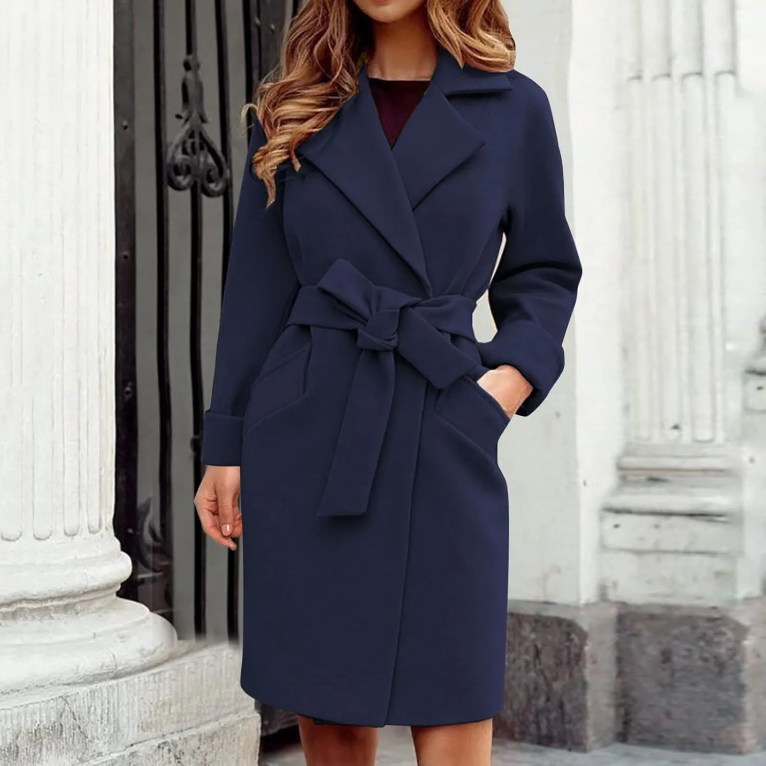 Women Trendy Trench Coat Classic Business Blazers Coat Lapel Peacoat Solid Overcoat Fall Winter Temperament Outwear