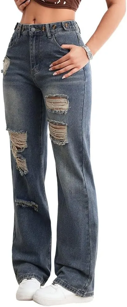 Women Wide Leg Jeans Casual Baggy Stretchy Bootcut Boyfriend Denim Pants Trendy High Waisted y2k Long Trousers