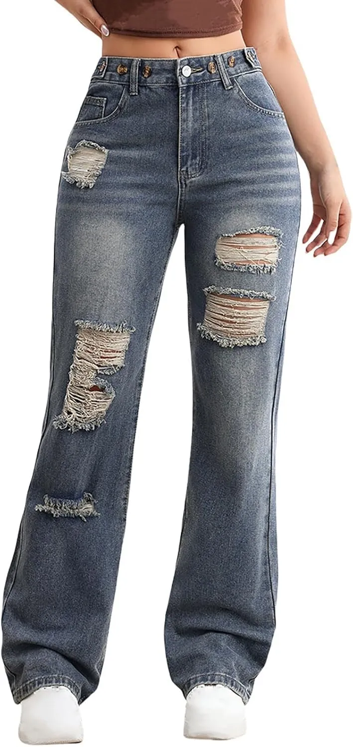 Women Wide Leg Jeans Casual Baggy Stretchy Bootcut Boyfriend Denim Pants Trendy High Waisted y2k Long Trousers