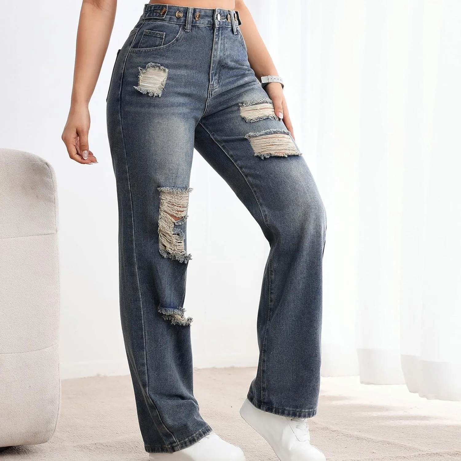Women Wide Leg Jeans Casual Baggy Stretchy Bootcut Boyfriend Denim Pants Trendy High Waisted y2k Long Trousers