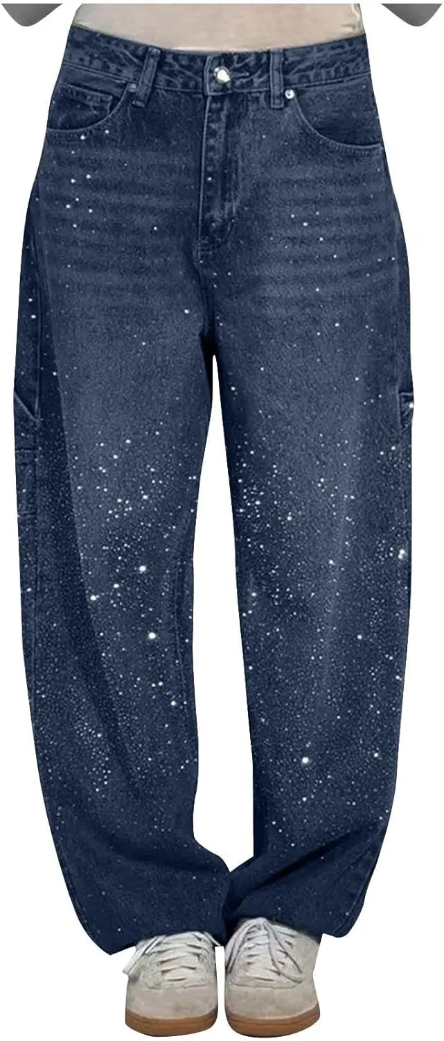 Women Wide Leg Jeans Casual Baggy Stretchy Bootcut Boyfriend Denim Pants Trendy High Waisted y2k Long Trousers