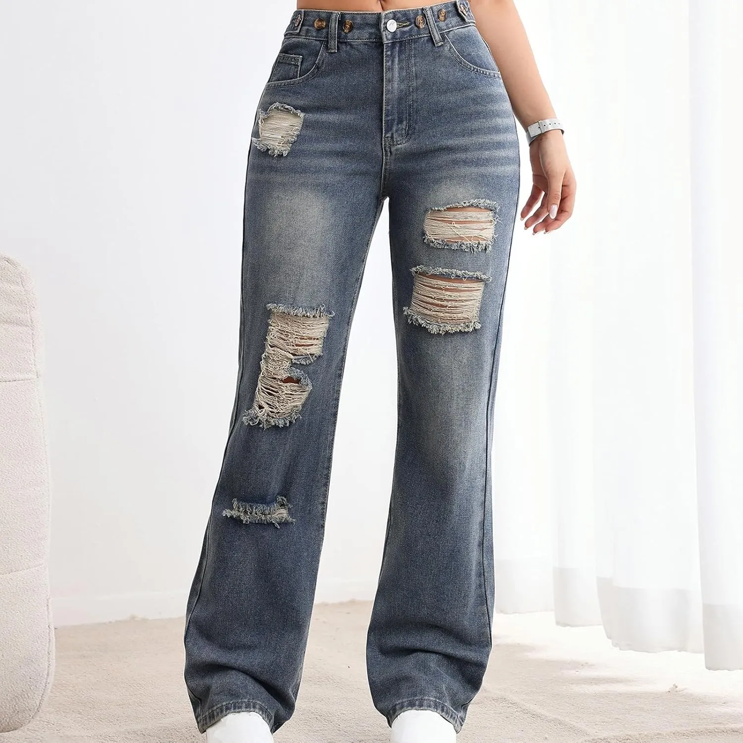 Women Wide Leg Jeans Casual Baggy Stretchy Bootcut Boyfriend Denim Pants Trendy High Waisted y2k Long Trousers