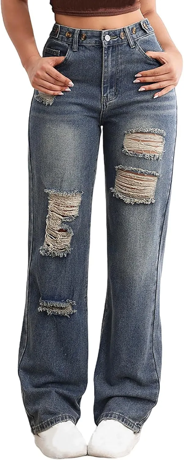Women Wide Leg Jeans Casual Baggy Stretchy Bootcut Boyfriend Denim Pants Trendy High Waisted y2k Long Trousers