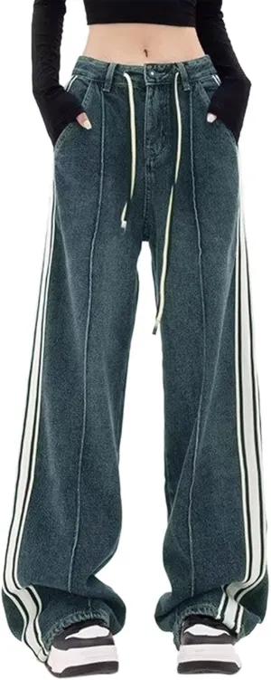 Women's Baggy Jeans Girls Vintage Streetwear Pants Aesthetic Clothing Ripped Baggy High Waisted Trousers with Pockets