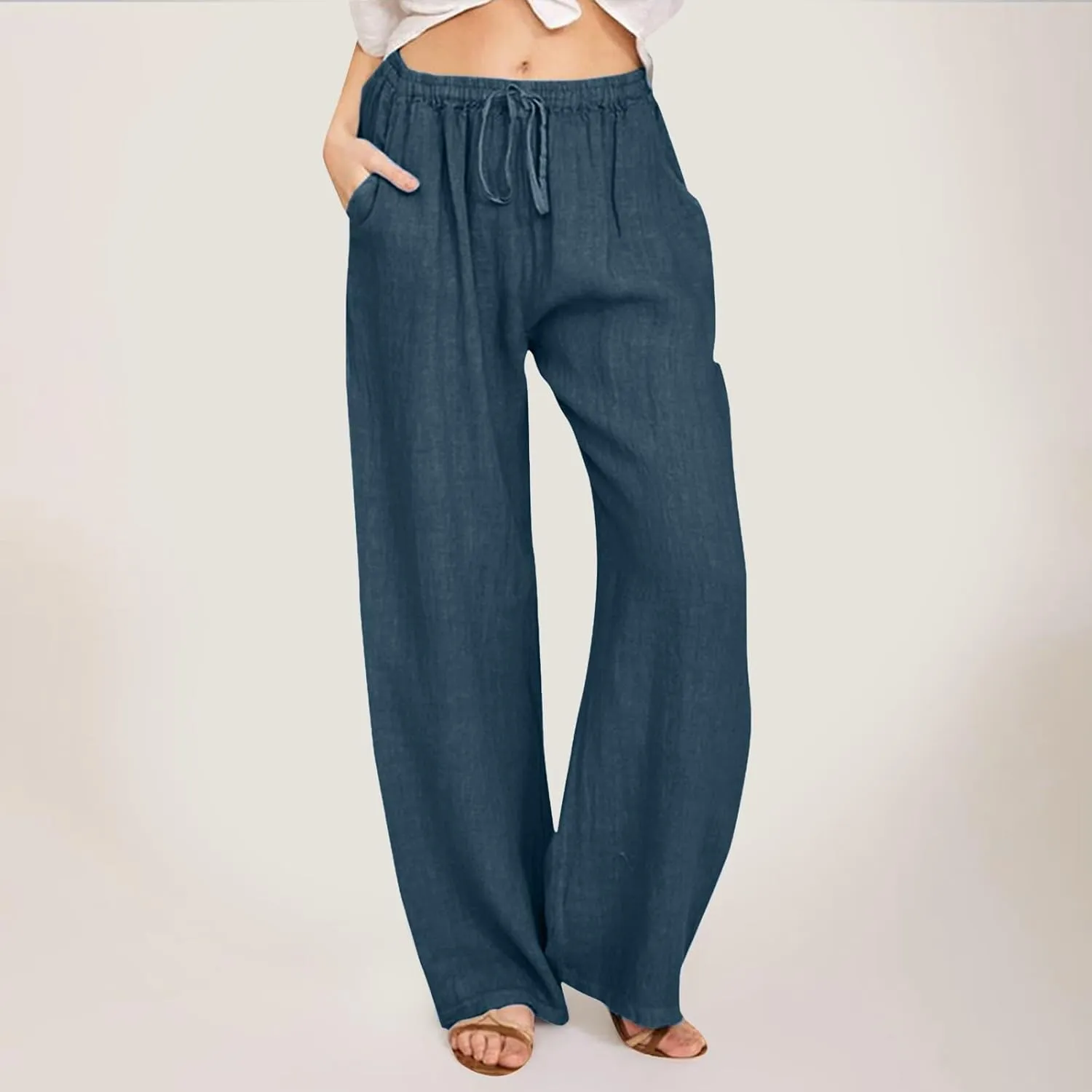 Womens Cargo Sweatpants Winter Wide Sports Jeans with Pockets Elastic Waist Elastic Waist