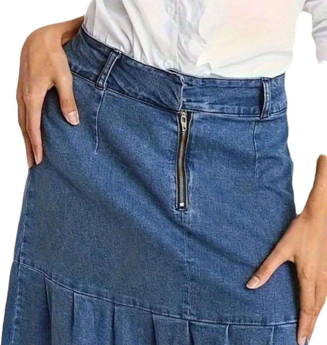 Women's Casual High Waisted Denim Maxi Skirt Vintage Distressed Long A-Line Jeans Skirt