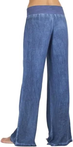 Womens Casual Pant 2024 Summer Trendy High Waist Fake Denim Wide Leg Palazzo Pants Lounge Jeans Trousers with Pocket