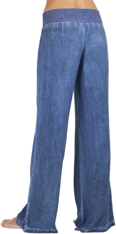 Womens Casual Pant 2024 Summer Trendy High Waist Fake Denim Wide Leg Palazzo Pants Lounge Jeans Trousers with Pocket