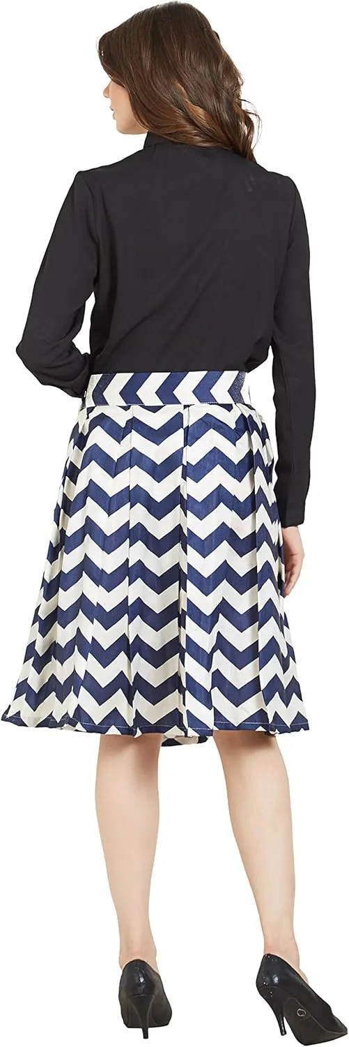 Women's Casual Pleated Vintage Mini Skater Skirt Flared Retro Grid Print A-Line Midi Skirts