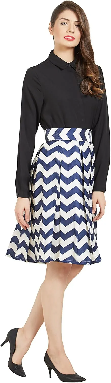 Women's Casual Pleated Vintage Mini Skater Skirt Flared Retro Grid Print A-Line Midi Skirts