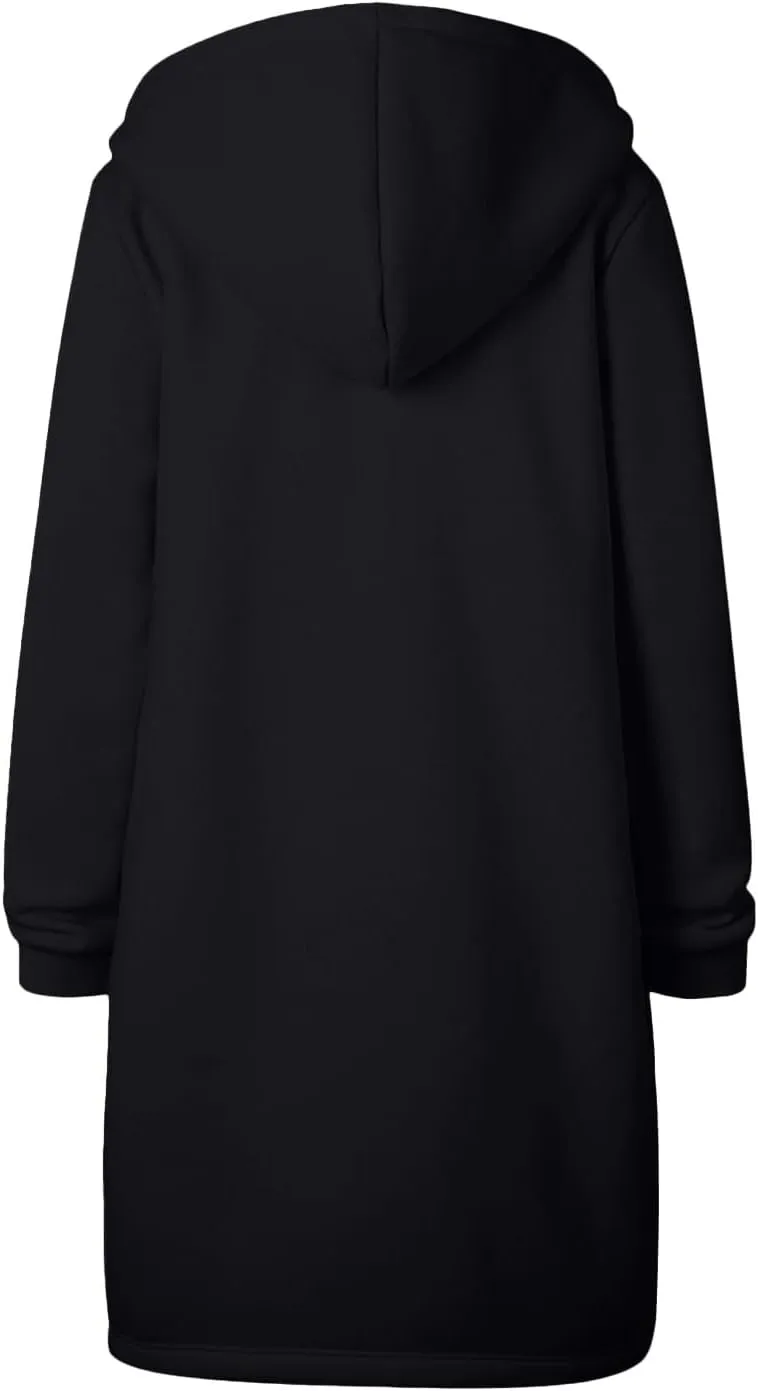 Womens Casual Zip Up Hoodies Fleece Tunic Long Sweatshirts Fall Winter Windproof Hooded Jacket Outerwear with Pockets