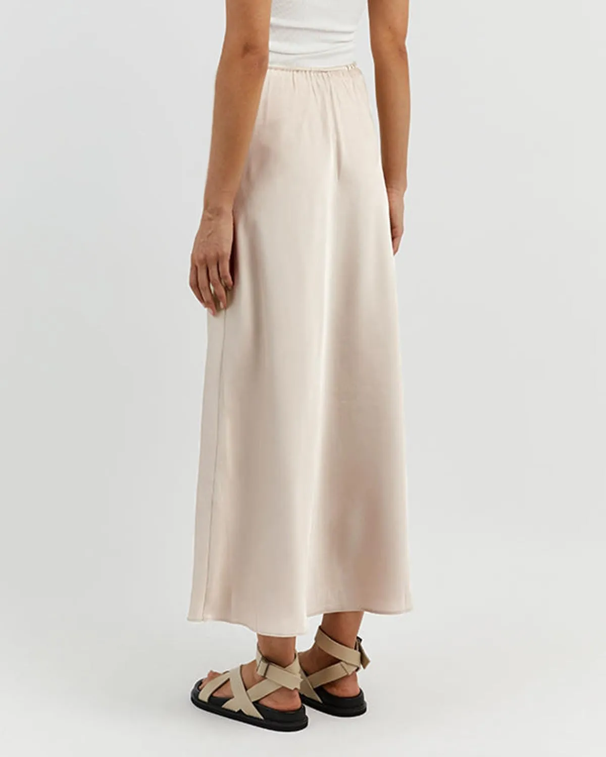 Women's Drawstring Satin Maxi Skirt High Waist Silk A Line Flowy Long Skirts