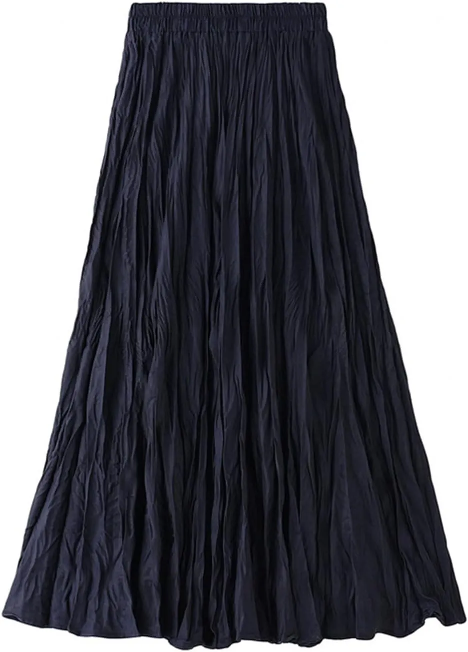 Women's Elastic Waist Midi Skirt Ruffles Pleated Fairy Grunge Skirt Y2k Skirts