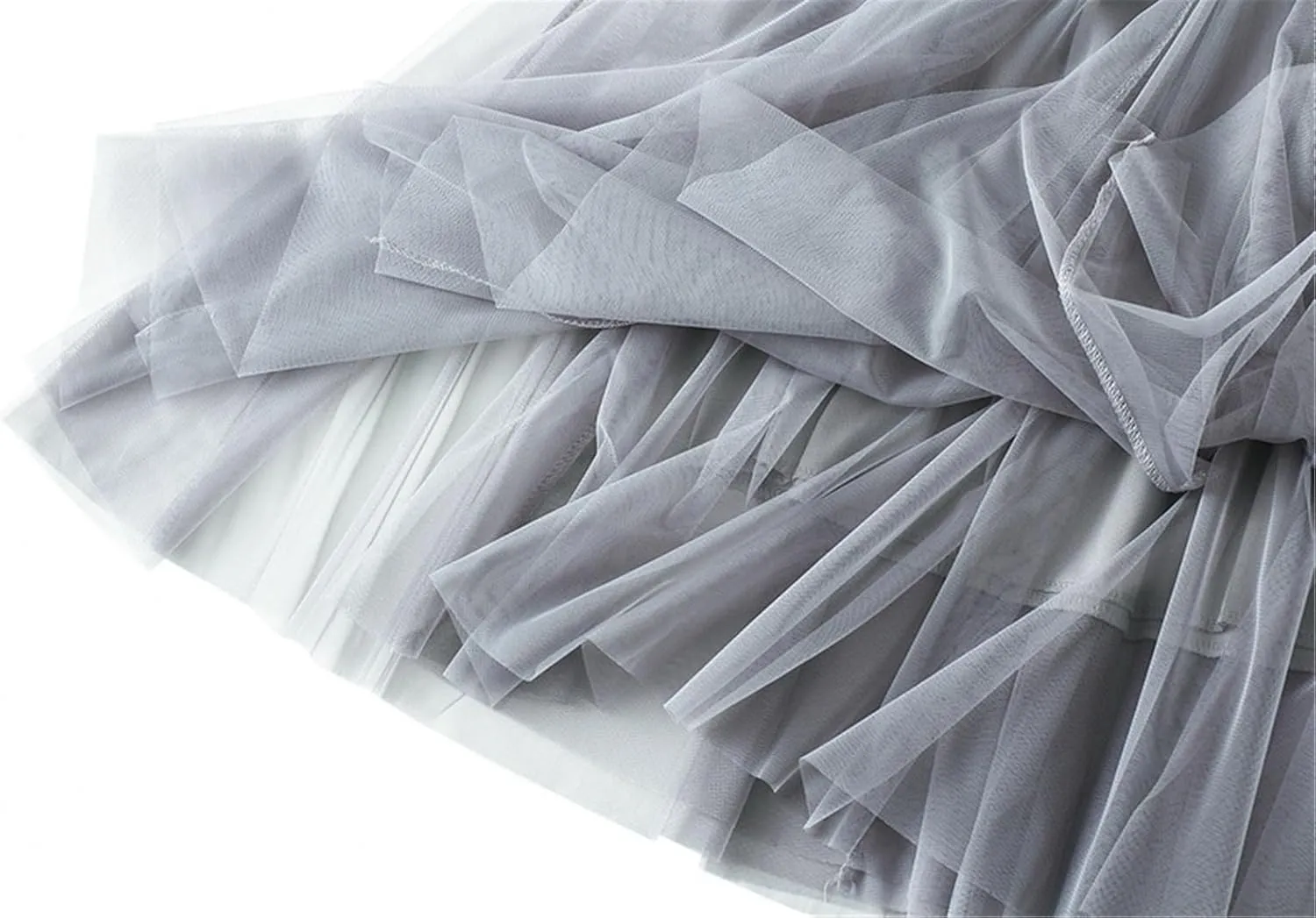 Women's Elastic Waist Ruffle Pleated Midi Skirt Solid Tutu Tulle Skirts