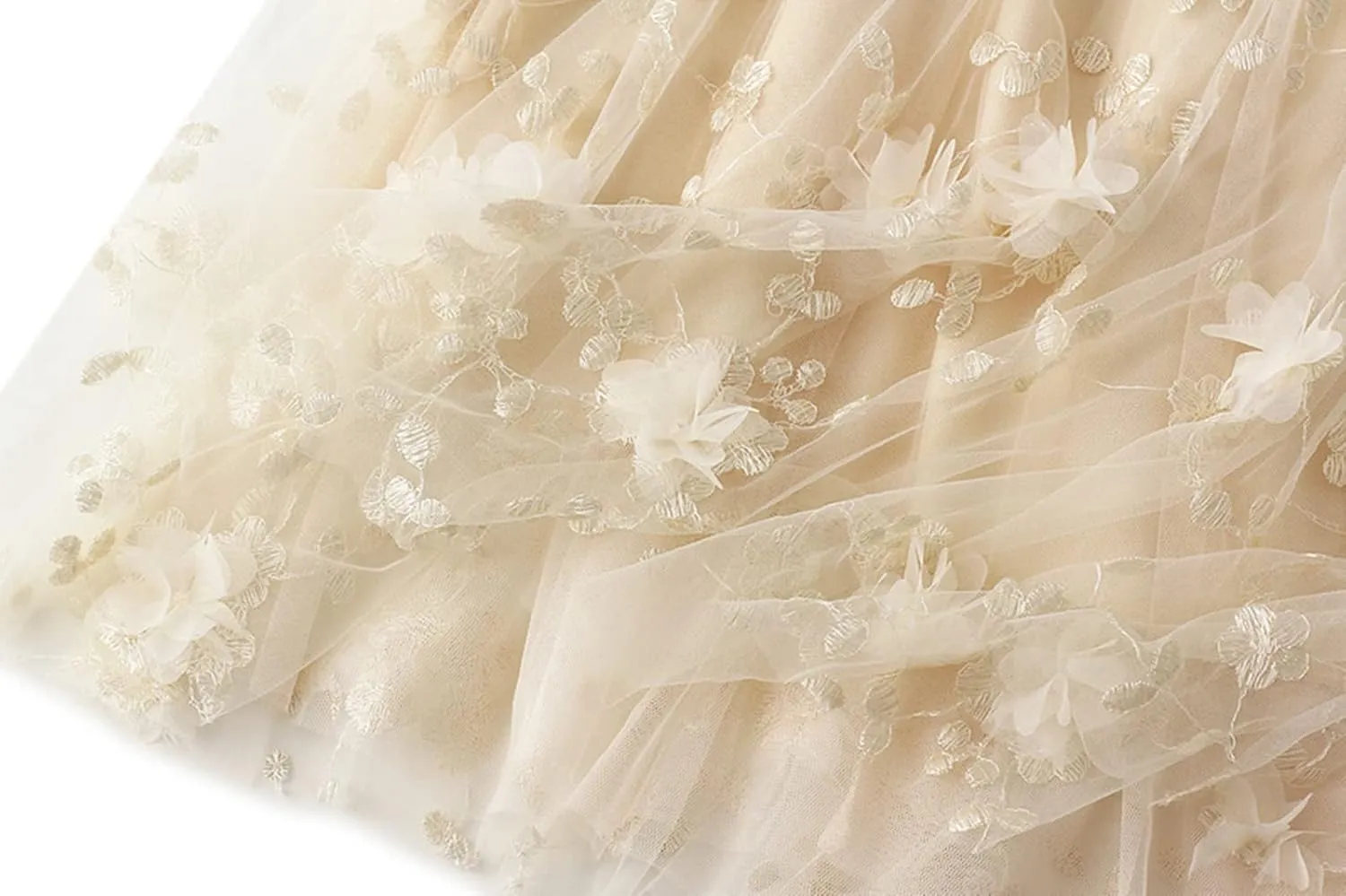 Women's Embroidery Tutu Tulle Skirt, Elastic Waist Layered Skirt Floral Print Mesh Pleated Skirt