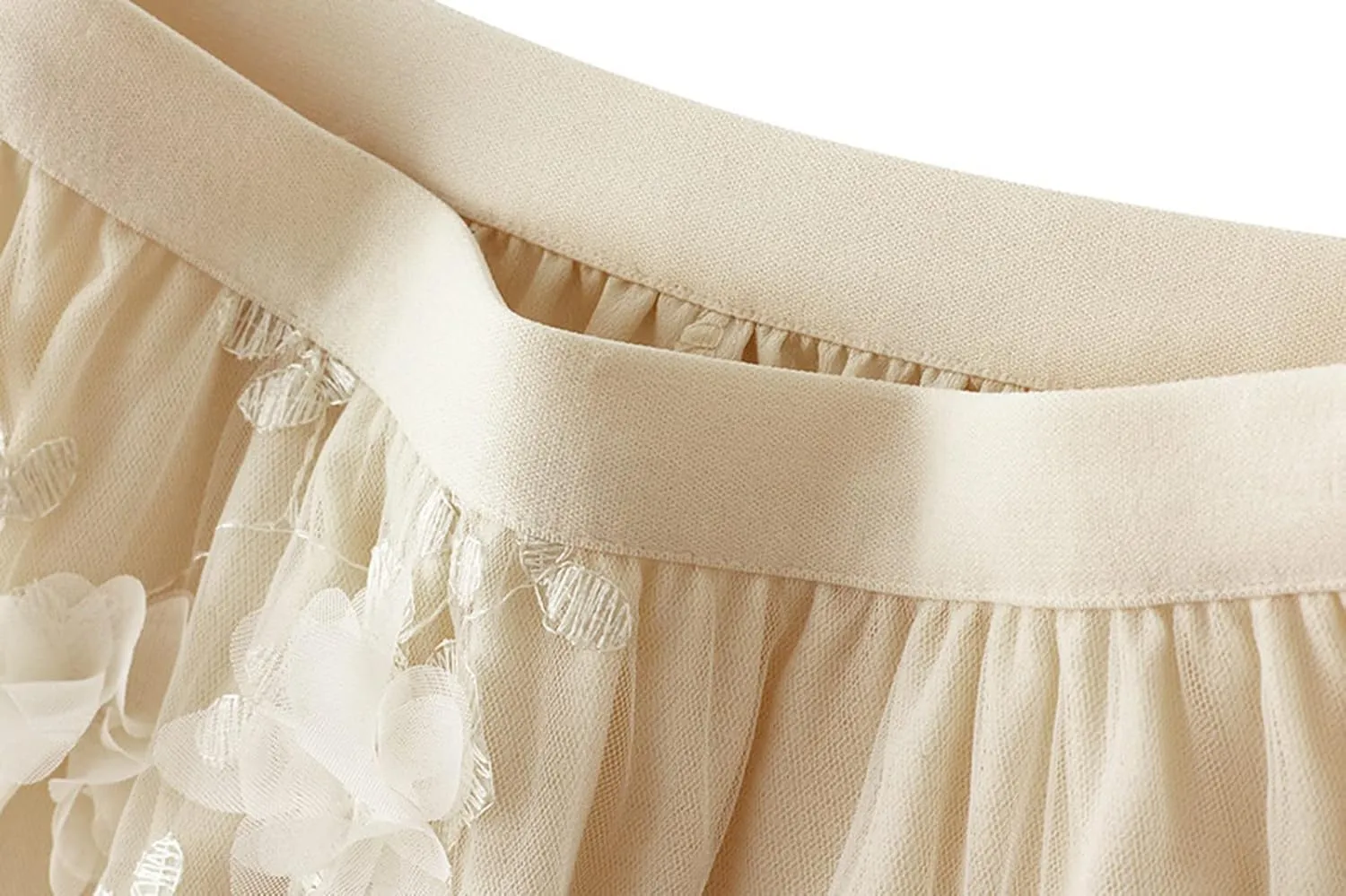 Women's Embroidery Tutu Tulle Skirt, Elastic Waist Layered Skirt Floral Print Mesh Pleated Skirt