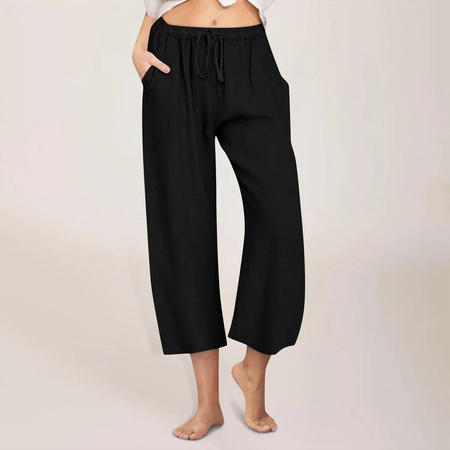 Womens Fashion Cotton Linen Pants Wide Leg Palazzo Causal Flowy Summer Trousers Beach Vacation Clothes Outfits